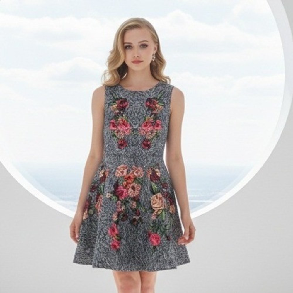 Molly Bracken Small Floral Embroidered Fit &‎ Flare Skater Dress RV $129